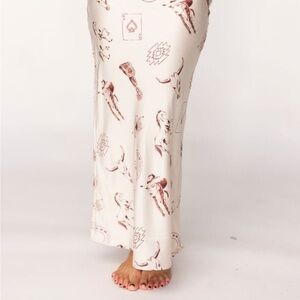 White and Brown Printed Maxi Skirt